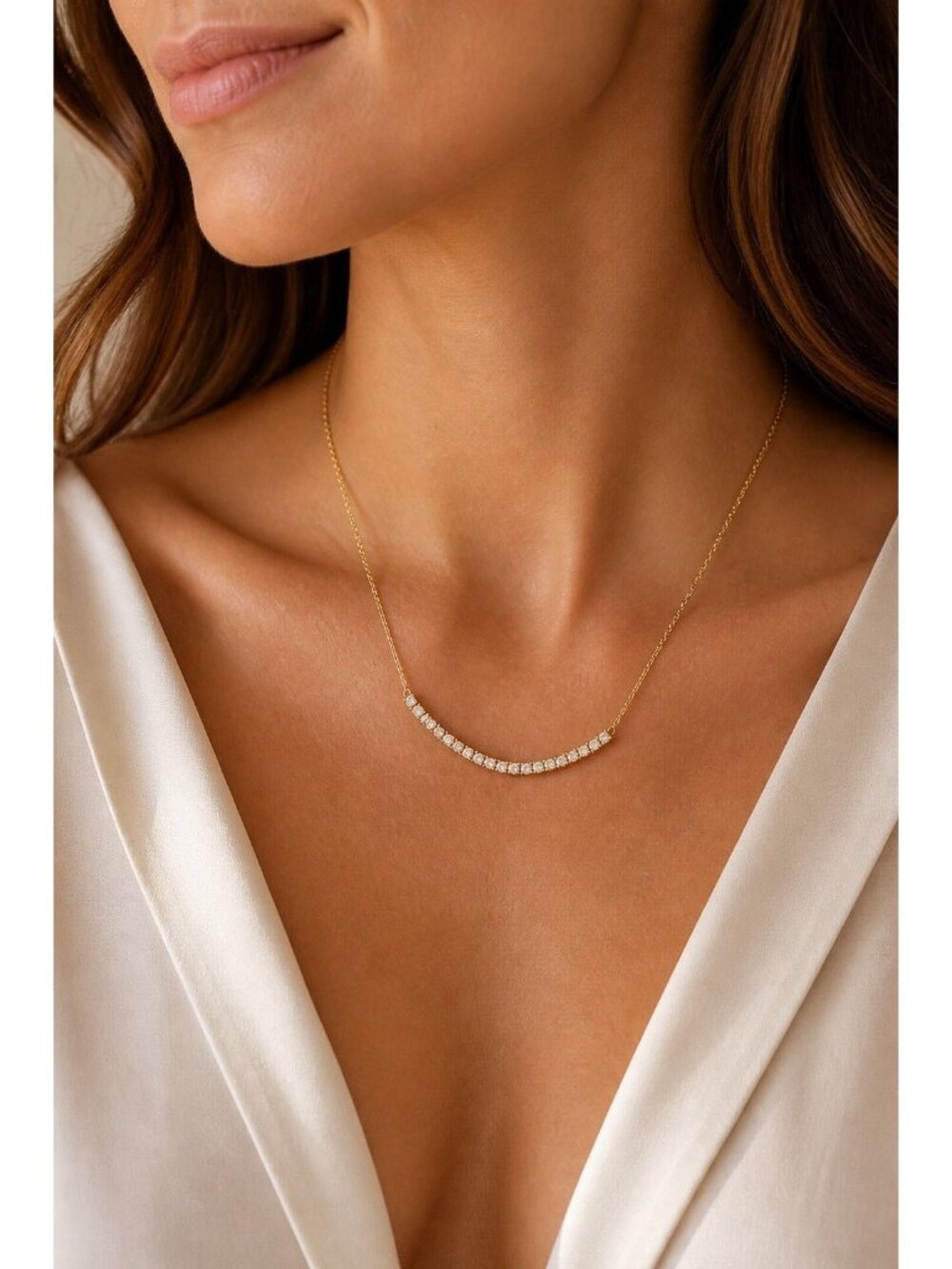 Melinda Maria Gold Tone Cubic Zirconia Necklace + Dust Pouch Dainty Minimalist